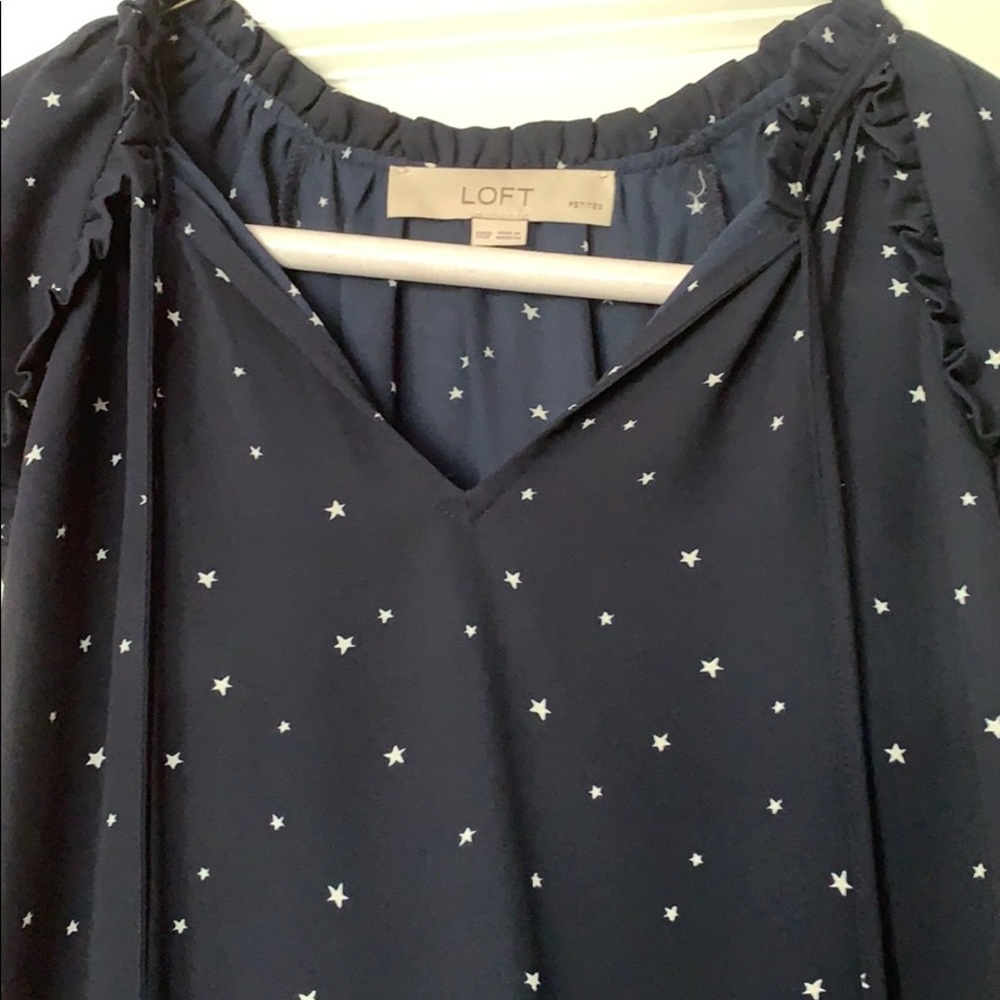 Sheer navy blouse with white stars LOFT